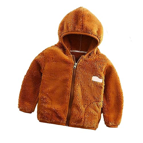 Kids Fleece Sweatshirt Jacket Winter Autumn Warm Zipper Coat with Hooded for Children (Khaki, 2-3 Years)