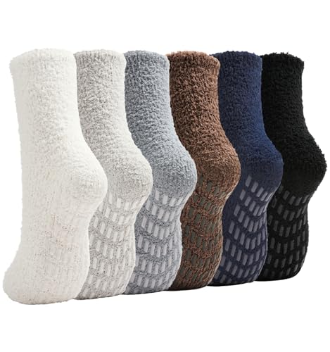 Image of Saniripple Slipper Socks for Women Men Grip Hospital Socks with Grips Fuzzy Non Slip Warm Womens Gifts