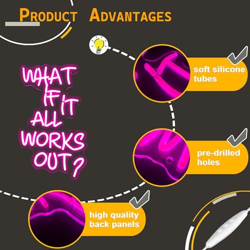 Image of Allball What If It All Works Out Neon Sign, Motivational Neon Light LED Inspiration Dreamer Sign USB Powered Dimmable, for Office Bedroom Game Room Reading Room Dreamer Provide Wall Decor(16.1*10.8 In)