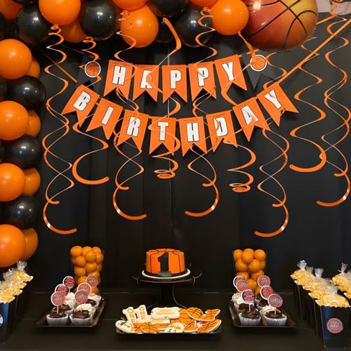 Image of 24 PCS Orange Hanging Swirl, Sparkle Ceiling Decorations, Plastic Streamer Party Decorations with Double-Swirls and Single-Swirls for Birthday Decorations, Thanksgiving Day, Graduation, Baby Shower