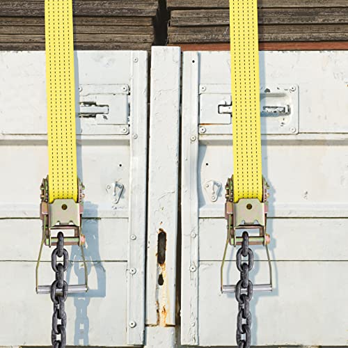Vevor Ratchet Tie Down Strap, 9.8Ft X 2In Polyester Ratchet Strap 4000 Lbs Working Load, 4 Pcs Heavy Duty Car Strap Single Hook, Car Tie Down Strap With Chain Anchors, Security Fastening, Yellow #TOP7