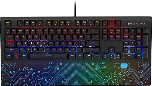 Image of (Refurbished) ZEBRONICS Zeb-MAX Chroma Premium Mechanical Gaming Keyboard with 104 Tactile Switch Keys, Wrist Rest, 18 RGB LED Modes, Braided & Gold Plated USB Cable