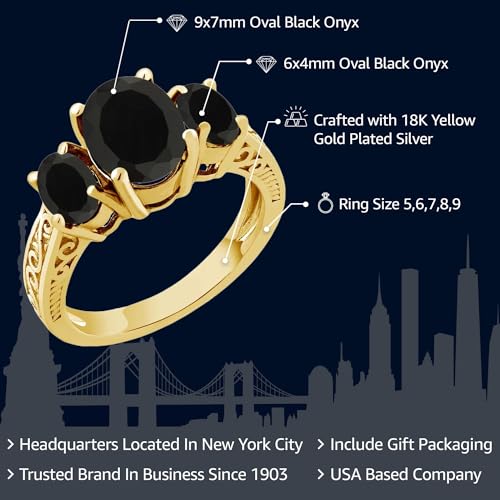 2-3 Cttw 3-Stone Engagement Ring For Women | 18K Yellow Gold Plated Silver | Gemstone Birthstone | Three Stone Wedding Anniversary Promise Ring | Oval 9X7MM and 6X4MM | Available in Size 5-92