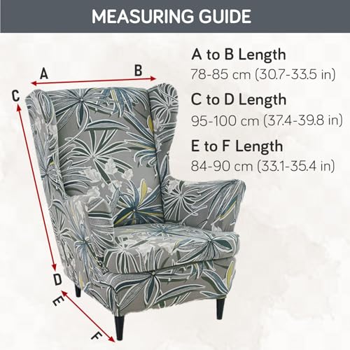Image of HOKIPO Polyester Blend 140 GSM Stretchable Wing Chair Cover, Frost Grey Marginata (AR-5135-D7)