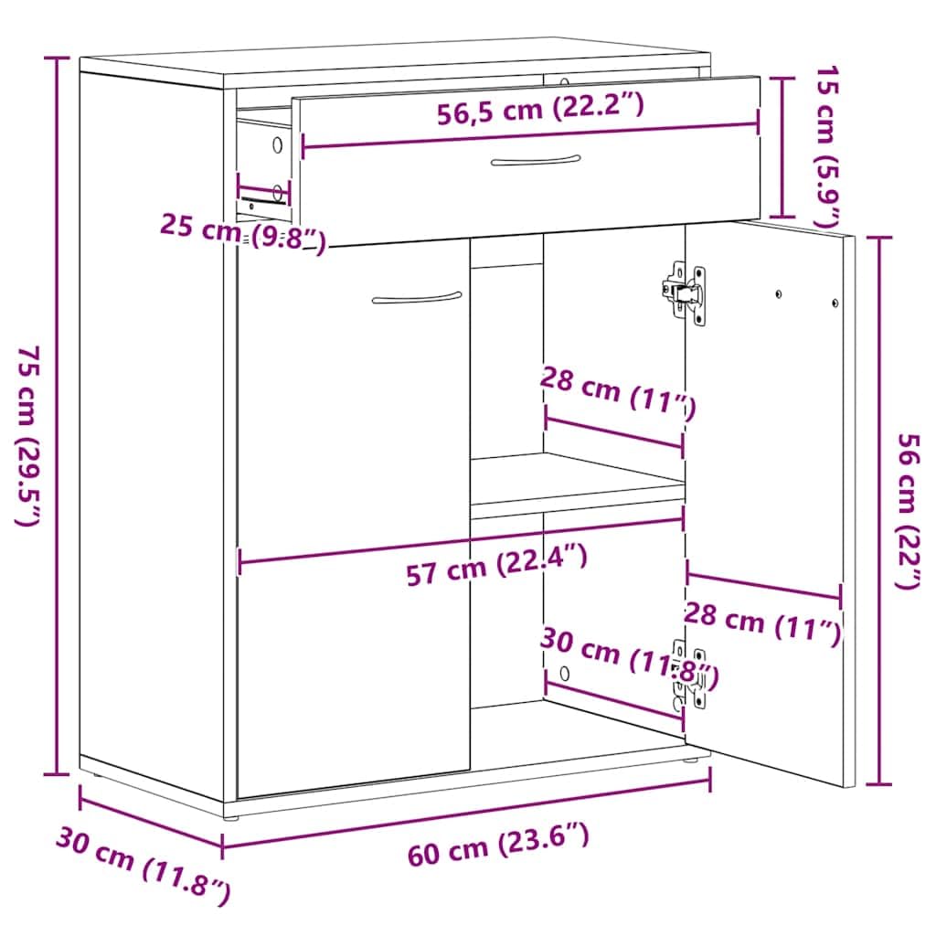 vidaXL Sideboard Altholz-Optik 60x30x75 cm Holzwerkstoff, Schrank, Highboard, Home Organizer, Lagerschrank, Beistellschrank, Wohnzimmerschrank