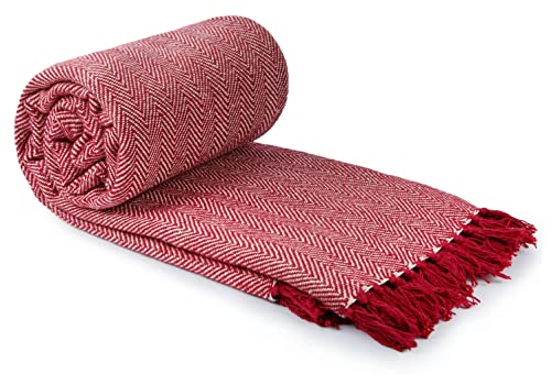 Emma Barclay Jeté de lit en Coton recyclé à Motif Chevrons pour Fauteuil, canapé, lit, Rouge,...