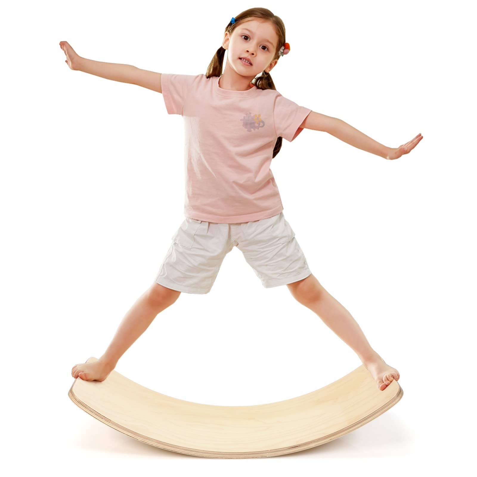 GYMAX Tavola di Equilibrio, Balance Board in Betulla, Angoli Lisci e Arrotondati, per Adulti e Bambini (38cm)