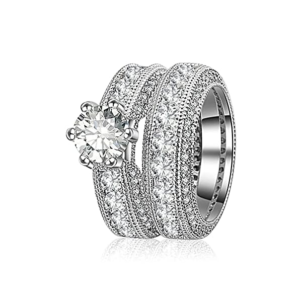 ManRiver 2PC Stackable Rings for Women - Luxury Full Rhinestone Studded Zirconia Wedding Rings Jewelry Gifts Size 5-11 - Image 3