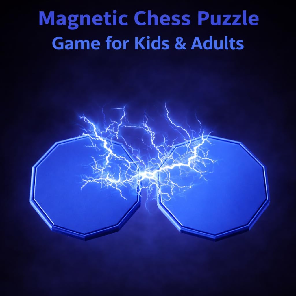 New Premium Magnetic Chess Board Game | Adjustable String, Large & Powerful Magnets | Portable Chess Set for Family, Travel, Camping & Parties, Kids & Adults (Blue)