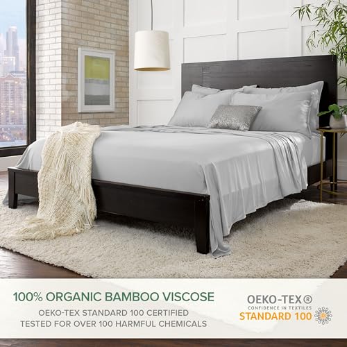 Image of Pure Bamboo Full Sheets, Genuine 100% Organic Viscose Derived from Bamboo Bed Sheet Set, Luxuriously Soft & Cooling, Double Stitching, 2 Year Quality Promise (Full, Silver Pearl)