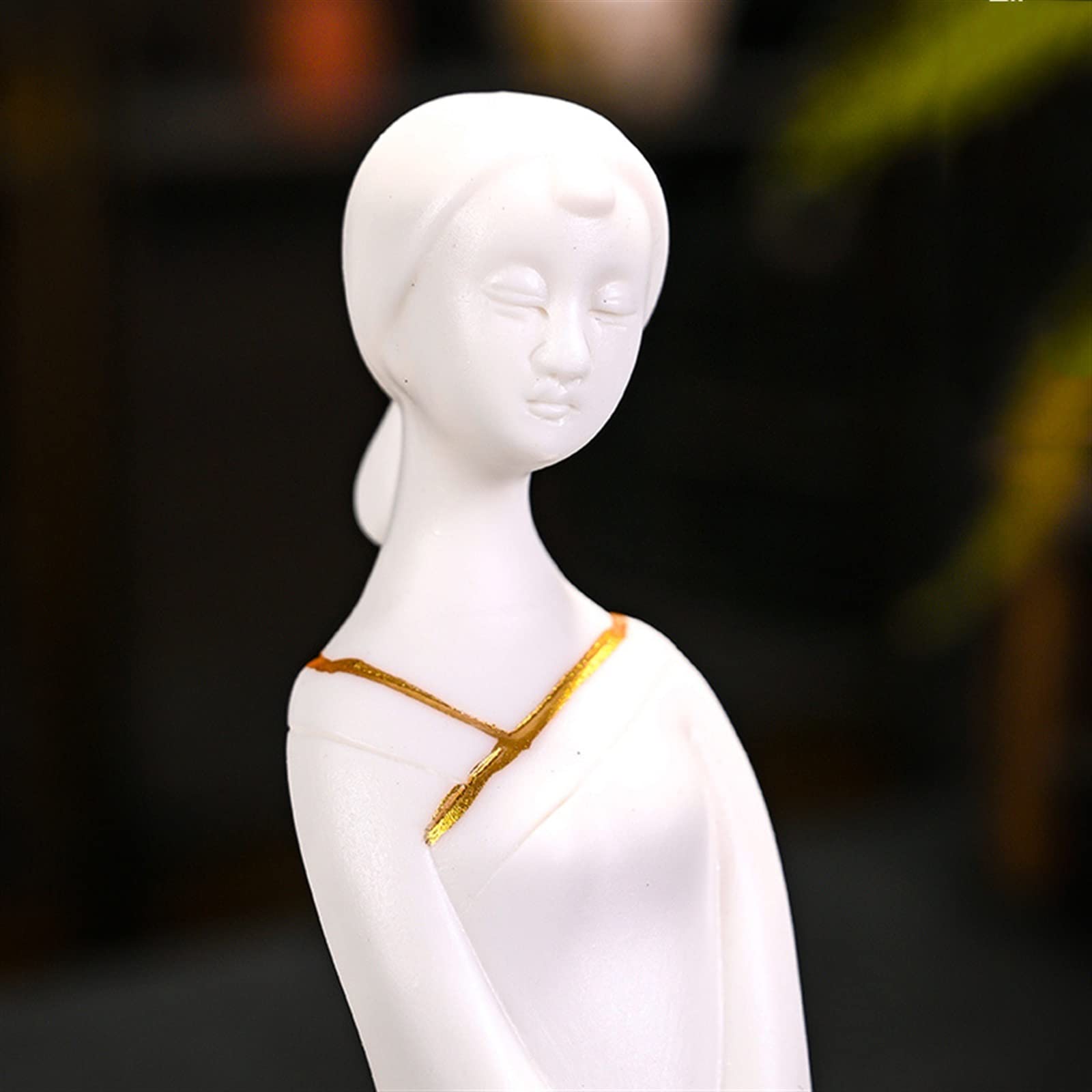 BONAD Figuras de Mesa Figura figurita Ornamento Mujer de pie Porcelana Blanca chapada en Oro Adorno de Mesa Arte clásico Hecho a Mano decoración del hogar Decoraciones de Mesa