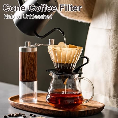 Image of Coffee Filters #2, 600Pcs Unbleached 2 Cone Filters Paper | Natural Wood Pulp, Disposable, Tear Resistant Coffee Filter for Pour Over and Drip Coffee Maker