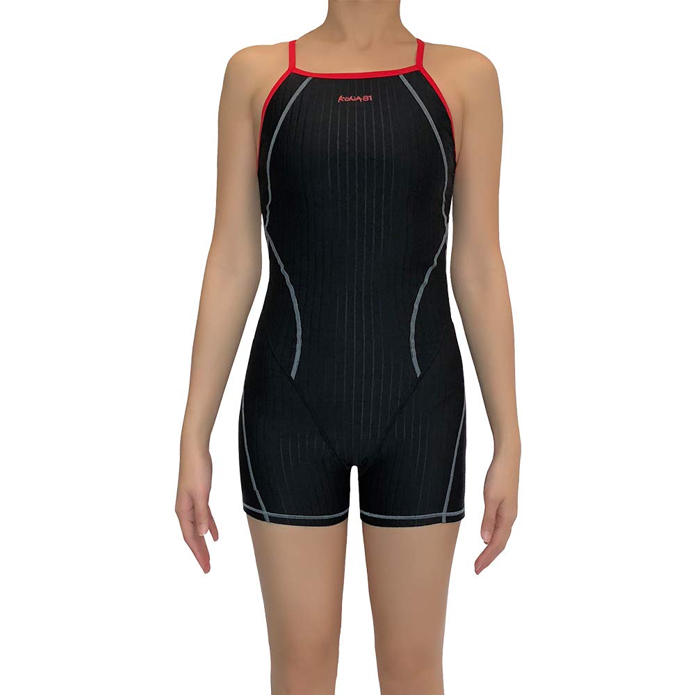 KONA81 Women's One Piece Swimsuit Unitard Style Swimwear Thick Straps Open V-Back Water Aerobics (K0218)