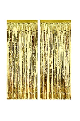 45 cm × 200 cm Metalize Arka Fon Kapı Perdesi Püsküllü Fon Süsü Gold, 2 Adet