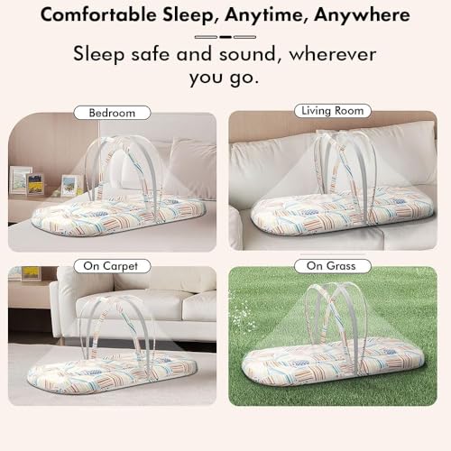 Image of StarAndDaisy Baby Carry Nest Combo Set for 0-12 Months | Baby Lounger, Bedding Nest & Mosquito Net Portable & Foldable Infant Bed Set Soft Mattress with Cushions (Check Print)