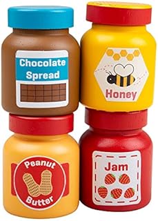 Bigjigs Toys Wooden Jars & Spreads (Chocolate, Honey, Peanut Butter & Jam)