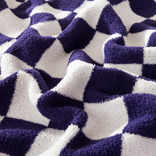 Image of Elegant Comfort Checkered Throw Blanket, Purple Super Soft Cozy Fluffy Warm Throw Blankets for Couch, Sofa, Chair, Bed, Camping, Picnic, Travel Lightweight Bed Blanket (50 inch x 70 inch)