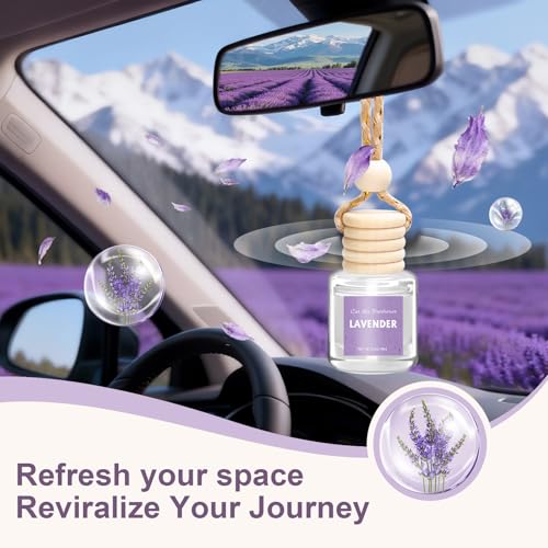 Image of AROIC Car Air Freshener Diffuser Set, 6 Pack Lavender Natural Slow-Release Fragrance, Long Lasting Air Freshener for Women & Men Car Accessories, Hanging Cute Automotive Interior Decor Gift (8ml Each)