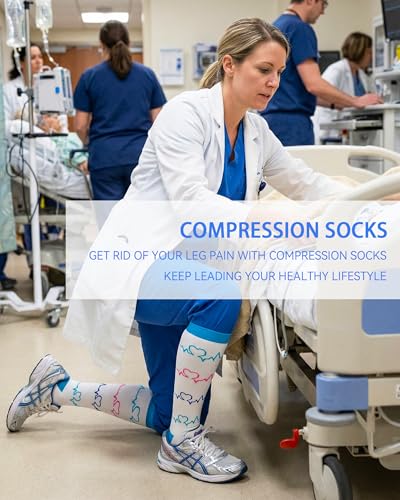 Image of FuelMeFoot 6 Pairs Compression Socks for Women & Men 15-20mmHg Graduated Support Knee High Socks for Nurses, Travel, Athletic