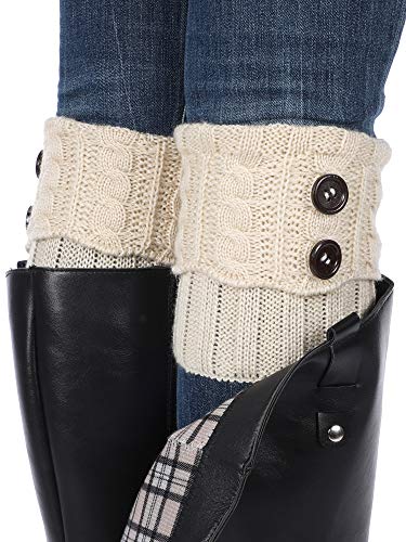 Pangda 4 Pairs Boot Cuffs for Women Short Boot Socks Cuff Buttons Boot Topper Cable Knit Winter Leg Warmers4