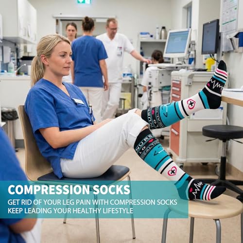 Image of 3 Pairs Knee High Graduated Compression Socks For Women and Men - Best Medical, Nursing, Travel & Flight Socks - Running & Fitness - 15-20mmHg