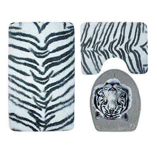 Claean-Acces-Home Toilettendeckelbezug 3 Stück Tiger Pattern Badteppich Set American Style Print Bodenmatte Und Wc-Sets-003