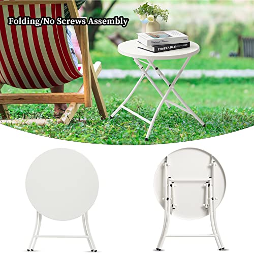 Teokj Outdoor Side Table, Folding Round Metal End Table, Weather Resistant Small Patio Accent Table For Porch Yard Balcony Deck (All White) #TOP3