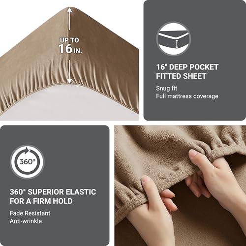 Image of True North by Sleep Philosophy Micro Fleece Bed Sheet Set, Warm, Sheets with 14 inch Deep Pocket, for Cold Season Cozy Sheet-Set, Matching Pillow Case, Twin, Brown, 3 Piece
