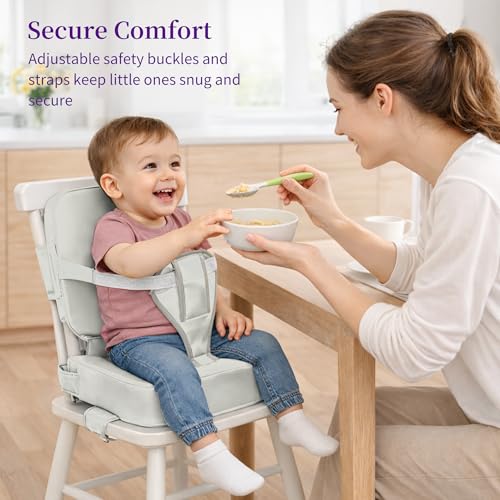 Image of Toddler Booster Seat for Dining Table with Backrest, Waterproof PU Cushion