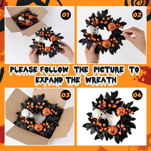 Image of 4 PCS Mini Halloween Candle Rings Skeleton Black Maple Leaves Wreaths
