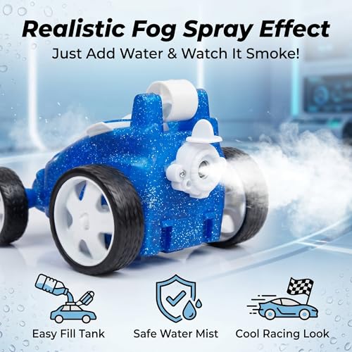 Image of SMART BOY Remote Control Stunt Car with Smoke Mist & Music for Kids Boys & Gils, Glitter Finish RC Car, 360 Rotation Drift, Rechargeable Battery, Anti-Skid Rubber Tires, Indoor Outdoor 379SMBLUE