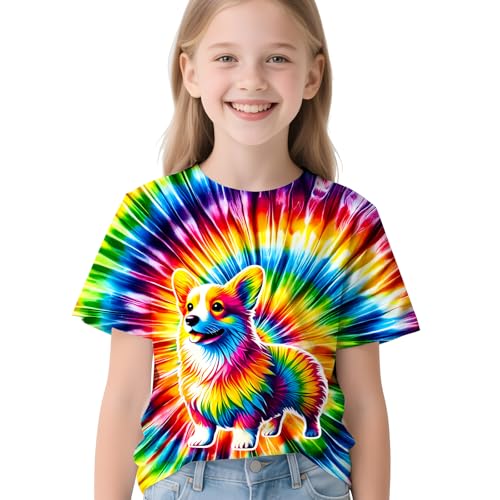 Image of Kids Neon Tie Dye Shirt for Boys Girls Tie-Dye T-Shirt Hippes Tshirt Senior Children Tee Size 6-16 Years Age