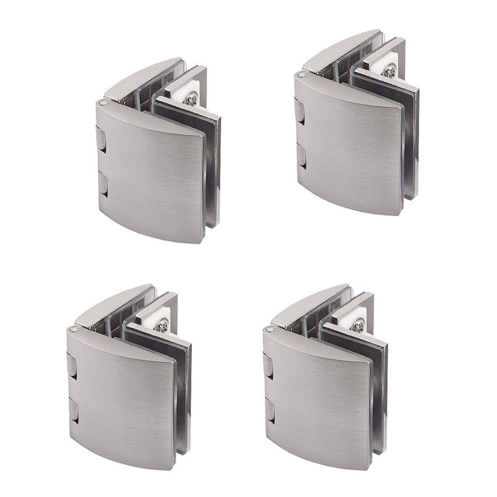Nuzamas Set Of 4 180 Degree Glass Clamps, Adjustable 8-10Mm, 180 Degree Clip Glass Hinge For Cabinet, Showcase, Wine Cabinet Cupboard Door, Zinc Alloy Brushed Finish