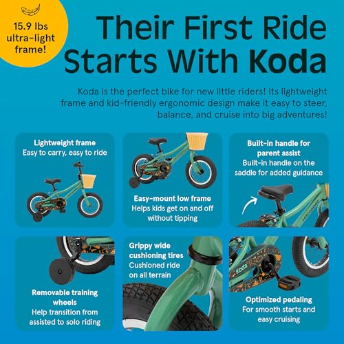 Image of Retrospec Koda Plus Kids Bike for Boys & Girls Ages 2-3 Years - 12 inch Children's Bicycle, Adjustable Seat & Handlebars, Removable Training Wheels, Front Hand Brakes, Rear Coaster Brake & Safety Bell