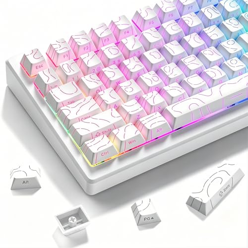 Image of ZORBES130-Key Custom Topographic Keycaps, Fashion Contour Line Design, Minimalist Line Backlit Mechanical Keyboard Gaming Keboard Keycap Set, White