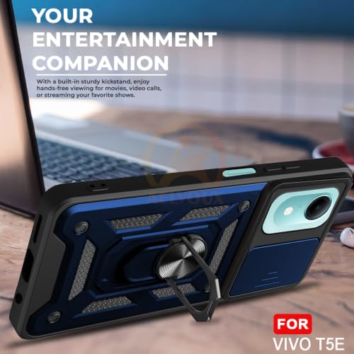 Image of Armor Bumper Back Cover Case for Vivo T5E Rotating Camera Cover, Ring Holder & Kickstand | Heavy Duty & 360 Degree Protection Back Cover for Vivo T5E (Blue)