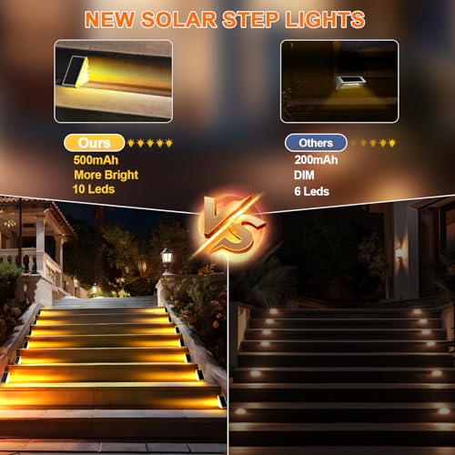 Image of AUDLES 6 Pack Solar Stair Lights Outdoor Stair Lights with Waterproof IP67 LED Solar Light for Outside Light Decor for Stair, Deck, Front Step, Front Porch, Patio, Garden and Backyard