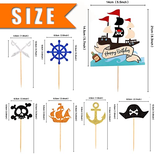 Mivofun 13 Pcs Pirate Cake Toppers, Glitter Pirate Cupcake Decoration, Happy Birthday Cake Topper, For Kids Boys Birthday Halloween Party Muffin Decor #TOP3