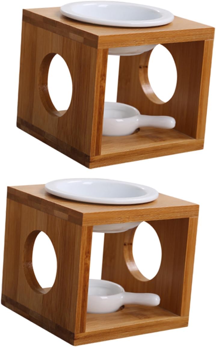 2sets Aromatherapy Burner Bamboo Incense Dish Tealight Oil Warmer for Home Fragrance