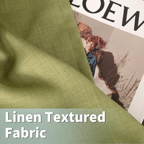 Image of LAMIT Moss Green Linen Curtains 63 Inch Length 2 Panels Set, Grommet Thick Linen Bedroom Light Filtering Drapes Privacy Window Curtains for Farmhouse /Living Room, 52 x 63 Inch