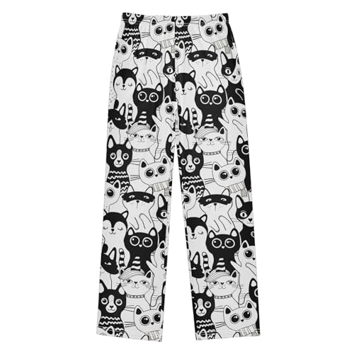 Hand Drawn Black Cats Boys Pants for Kids Jogger Pants with Pockets S-XL