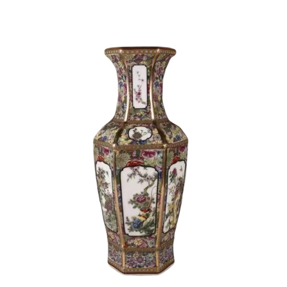 Vase Tabletop Ceramic Enamel Color Flower and Bird Antique Chinese Porcelain Decoration Ornaments Crafts high 28.5cm