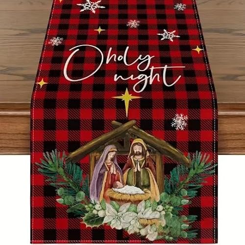 Jesus Christian Holy Night Christmas Table Runner 13x72inch Home Kitchen Table Runner Party Decoration -A 13x72 inch