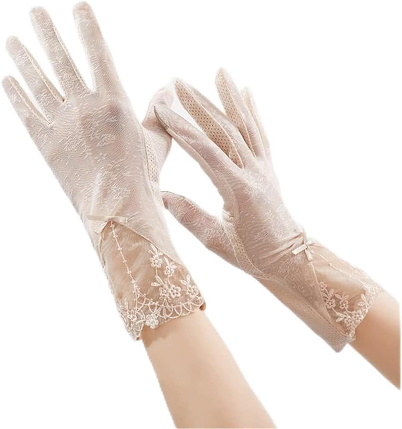 Gloves Women's Riding Ice Silk Touch Screen Gloves Lace Loop Elastic Flowers