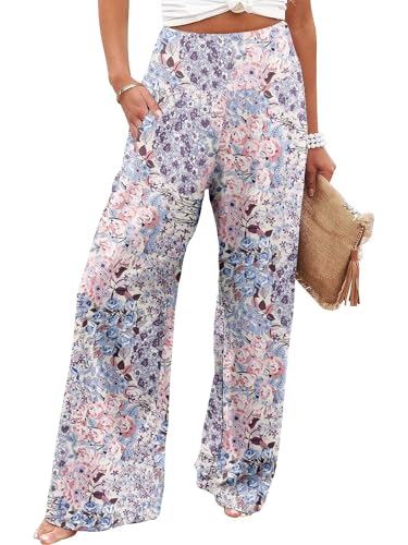 JZC Women's Palazzo Lounge Pants Casual Wide Leg Pants High Waist Flowy Toursers with Pockets