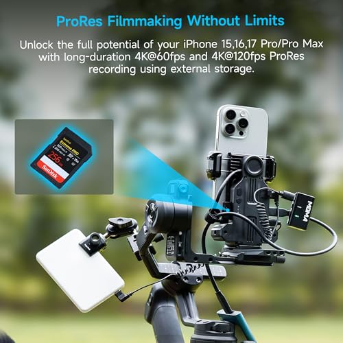Jaula de video para iPhone 16 17 Pro Max Feiyu ProRes 4K con batería 2