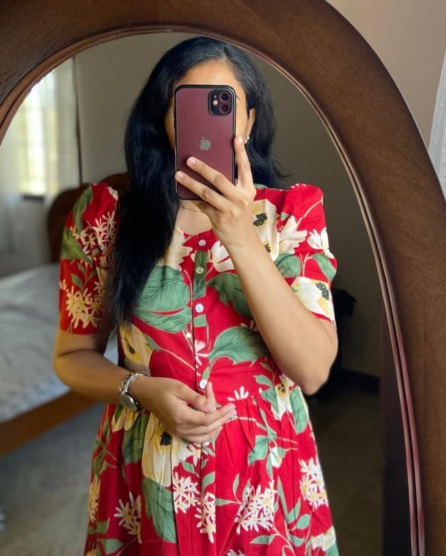 Image of Floral Midi Dress for Women - Summer Boho Dress, Lightweight & Breathable, Elegant Floral Print, Casual & Vacation Outfit, Comfortable Flowy Dress for Women