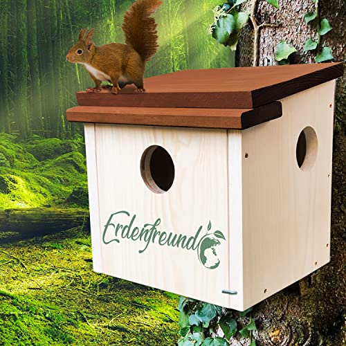 ERDENFREUND® Eichhörnchen Kobel artgerecht mit 3 Fluchtlöchern Eichhörnchenhaus zum Nisten Jungtiere aufziehen und für die Winterruhe von Eichhörnchen