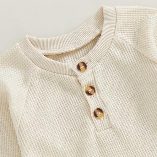 Toddler Baby Boy Girl Sweatshirt Sweater Long Sleeve Crewneck Waffle Knit Outfit Pullover Tops Fall Winter Clothes (Beige, 12-18 Months)