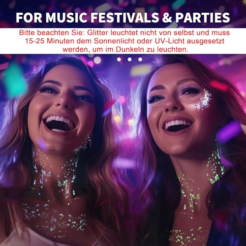 Festival Glitzer Gesicht, 12 Farben Fluoreszierendes Chunky Sequin Face Body Glitter Festival Zubehör Accessoires Gadget,Haar Glitzer Festival Gesichtsglitzer Halloween Schminke Karneval Körperglitzer
